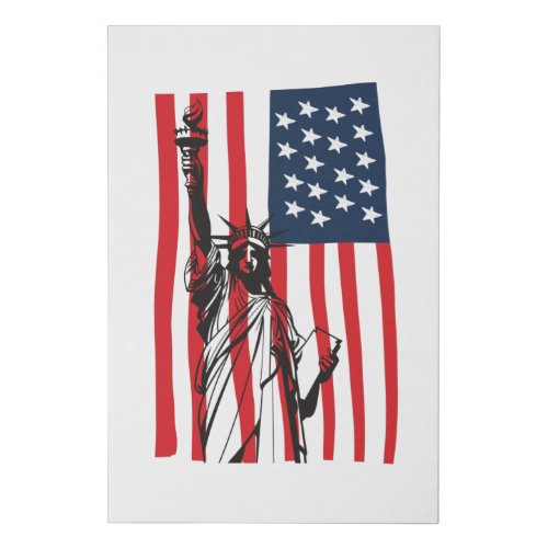 New York NYC Statue of Liberty USA America Flag Faux Canvas Print