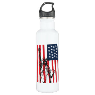 New York NYC Statue of Liberty USA America Flag Stainless Steel Water Bottle