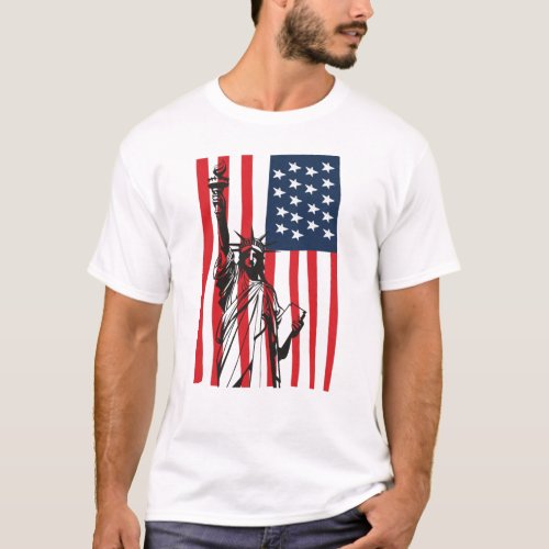 New York NYC Statue of Liberty USA America Flag T_Shirt