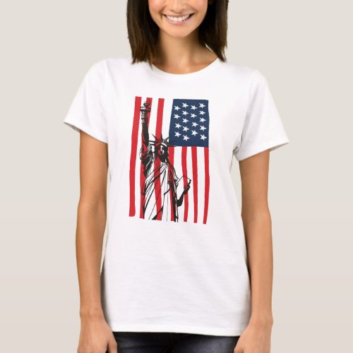 New York NYC Statue of Liberty USA America Flag T_Shirt