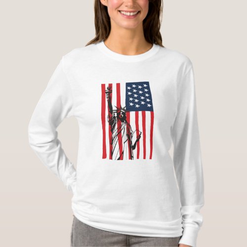 New York NYC Statue of Liberty USA America Flag T_Shirt