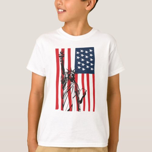 New York NYC Statue of Liberty USA America Flag T_Shirt