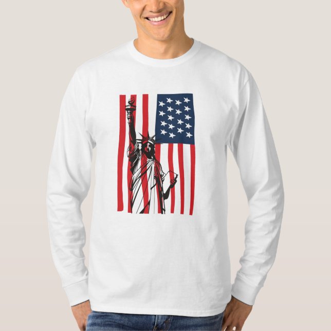 New York NYC Statue of Liberty USA America Flag T-Shirt (Front)