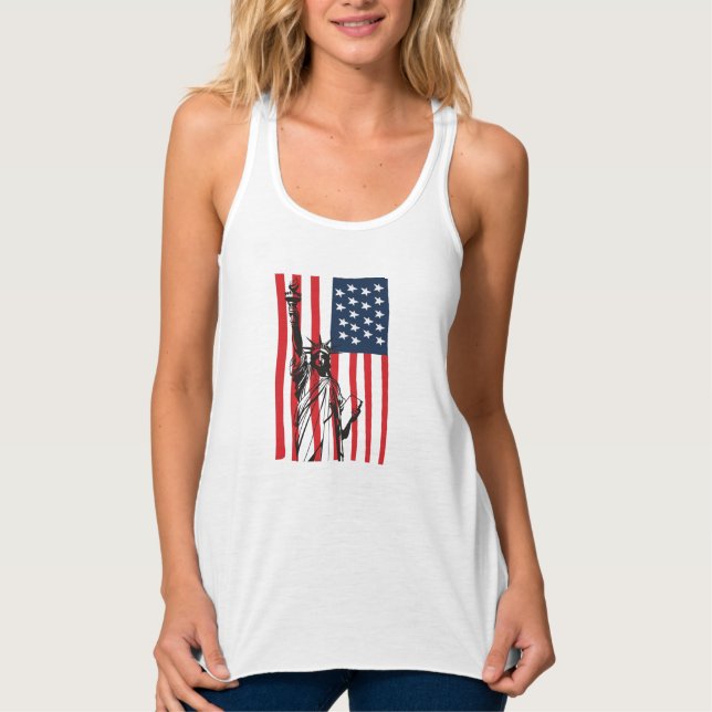 New York NYC Statue of Liberty USA America Flag Tank Top (Front)