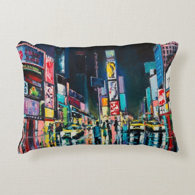 "New York" oil painting, a night view of New York, Accent Pillow (Front)
