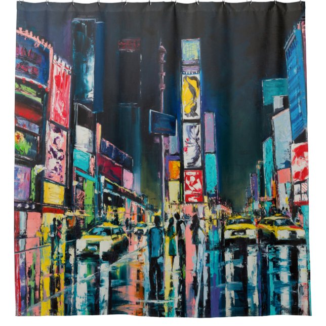 "New York" oil painting, a night view of New York, Shower Curtain (Front)
