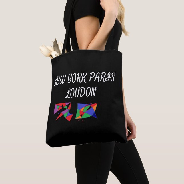 New York Paris London logo black red patterns Tote Bag (Close Up)