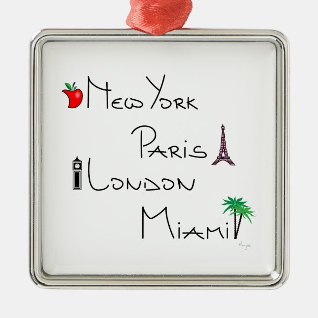 New York, Paris, London, Miami Metal Ornament (Front)