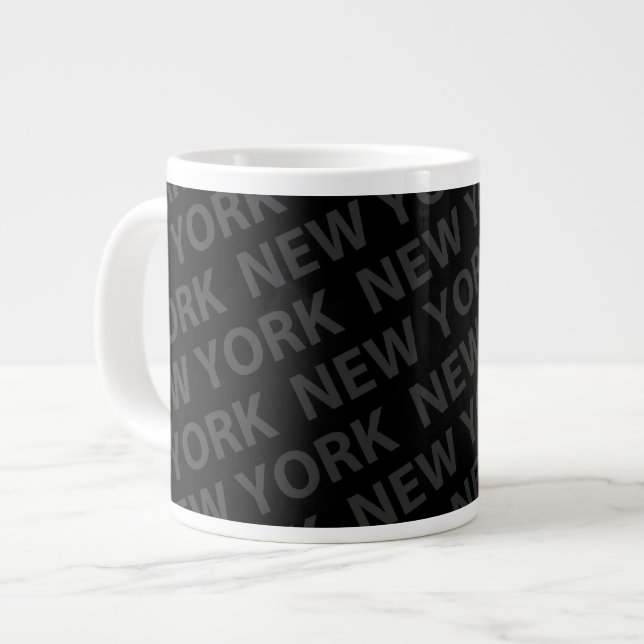 New York Pattern Dark Gray Large Coffee Mug (Front Left)