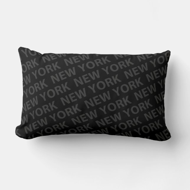 New York Pattern Dark Gray Lumbar Pillow (Front)