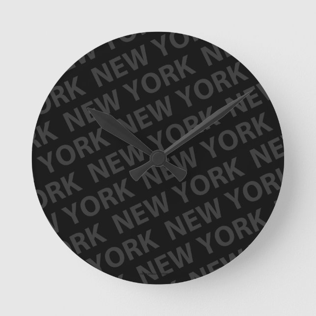 New York Pattern Dark Gray Round Clock (Front)
