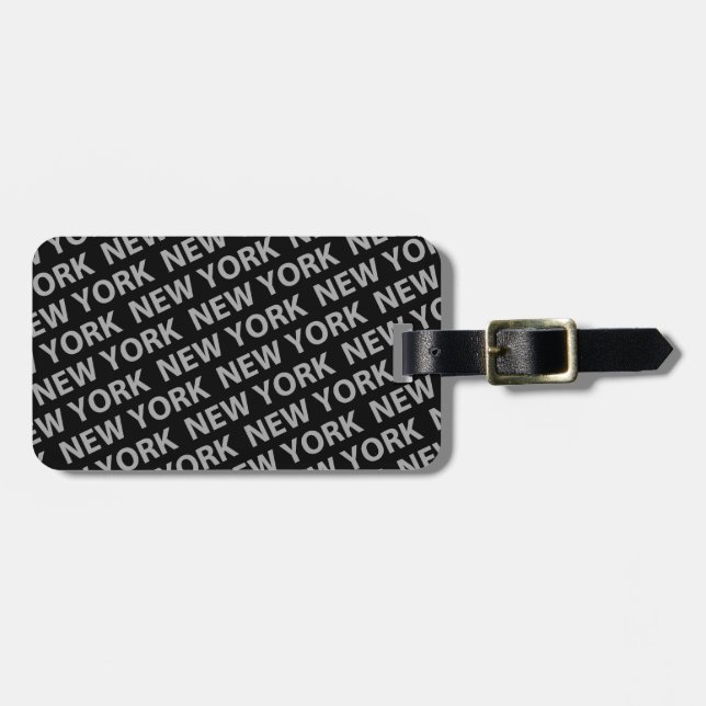 New York Pattern Gray Luggage Tag (Front Horizontal)