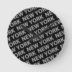 New York Pattern Gray Round Clock