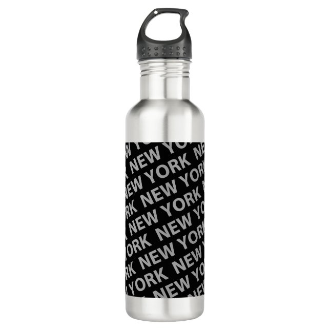 New York Pattern Gray Water Bottle (Front)