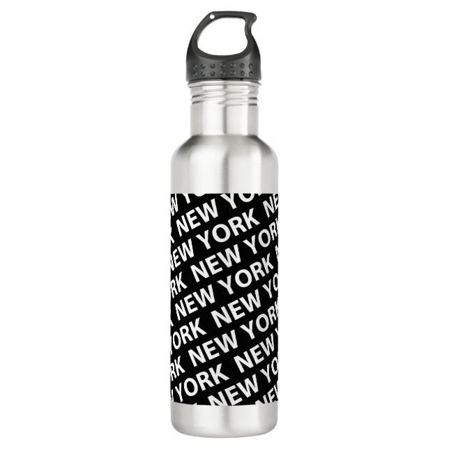 New York Pattern White Stainless Steel Water Bottle (Front)