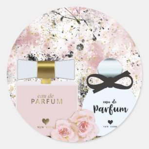 New York Perfume Bottles Gold & Blush Pink Roses Classic Round Sticker