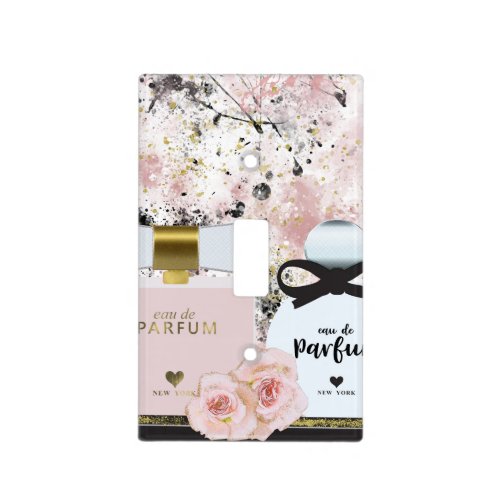 New York Perfume Bottles Gold  Blush Pink Roses Light Switch Cover