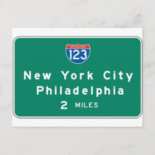 New York Philadelphia Highway Sign Postcard
