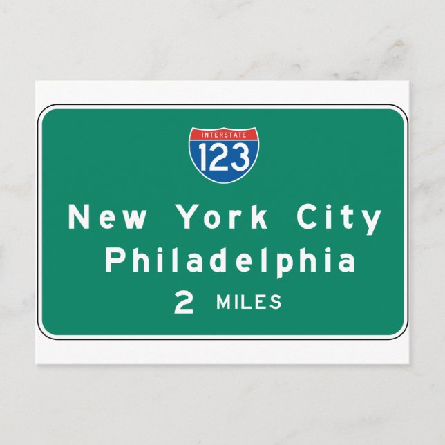 New York Philadelphia Highway Sign Postcard (Front)