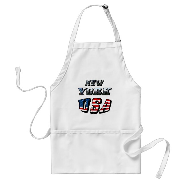 New York Picture and USA Flag Text Adult Apron (Front)