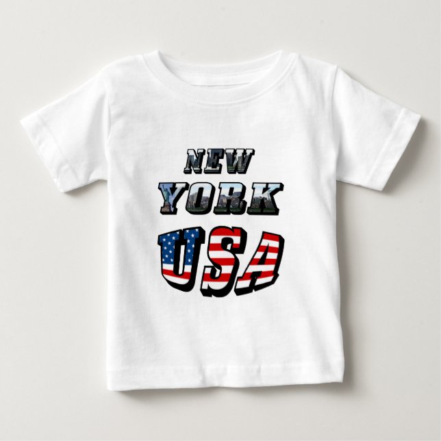 New York Picture and USA Flag Text Baby T-Shirt (Front)