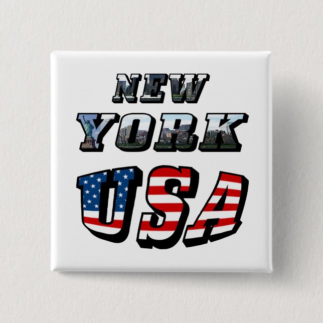 New York Picture and USA Flag Text Button (Front)