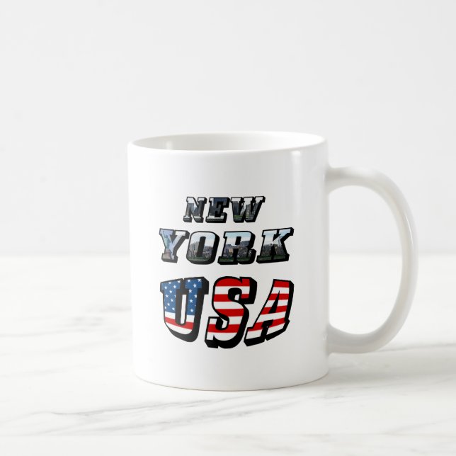 New York Picture and USA Flag Text Coffee Mug (Right)