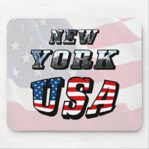 New York Picture and USA Flag Text Mouse Pad