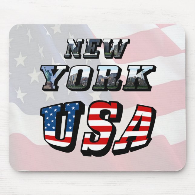 New York Picture and USA Flag Text Mouse Pad (Front)