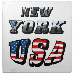 New York Picture and USA Flag Text Napkin