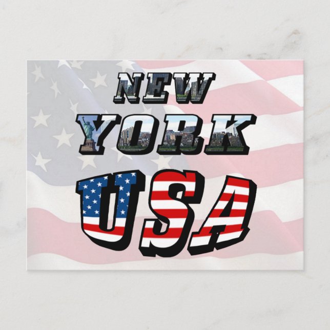New York Picture and USA Flag Text Postcard (Front)