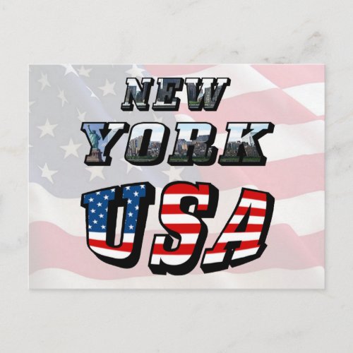 New York Picture and USA Text Postcard