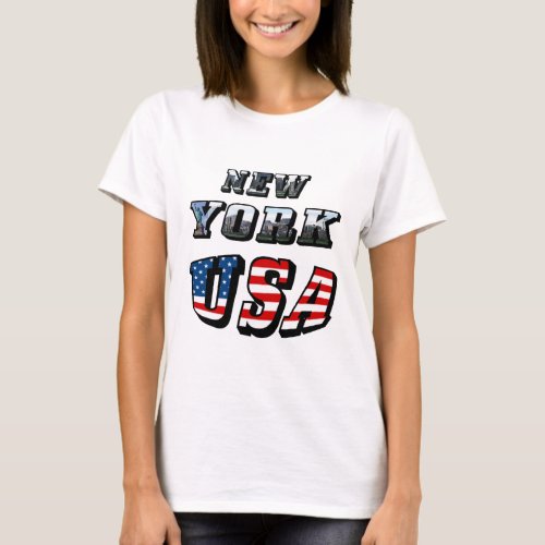 New York Picture and USA Text T_Shirt