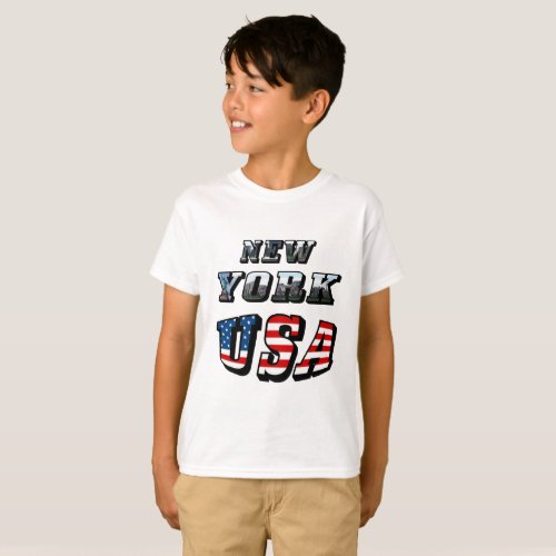 New York Picture Flag USA Kids T_Shirt