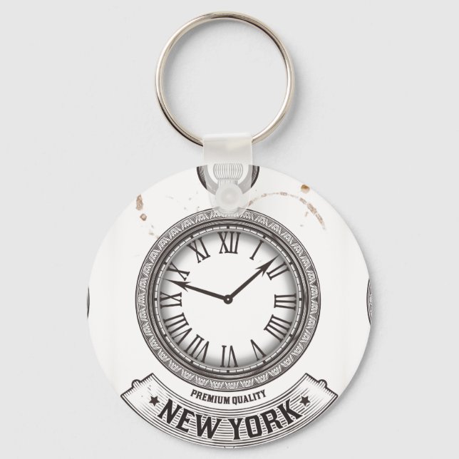 New York Pocket Watch Button Keychain (Front)