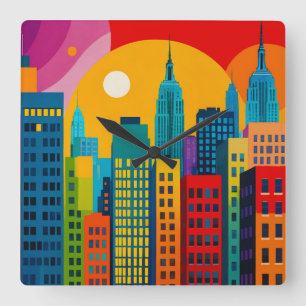 New York Pop Art Square Wall Clock