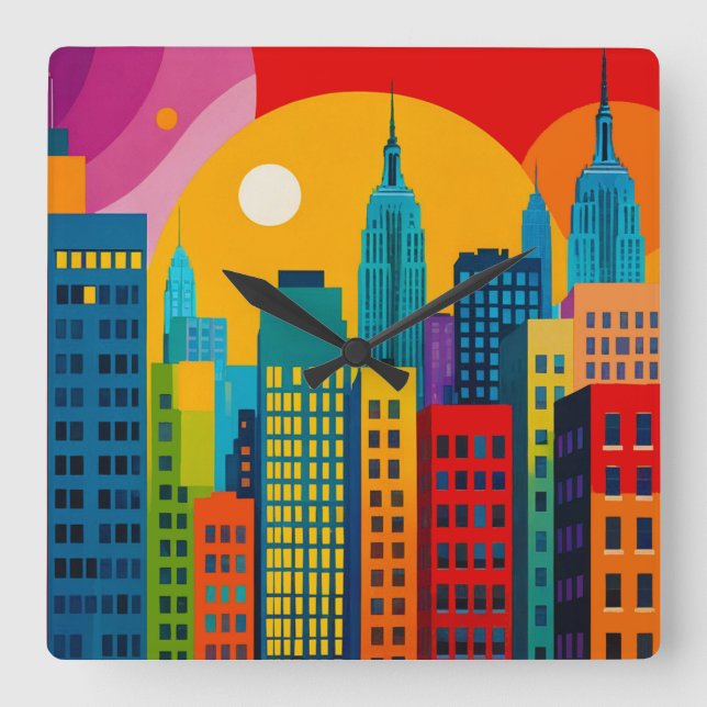 New York Pop Art Square Wall Clock (Front)