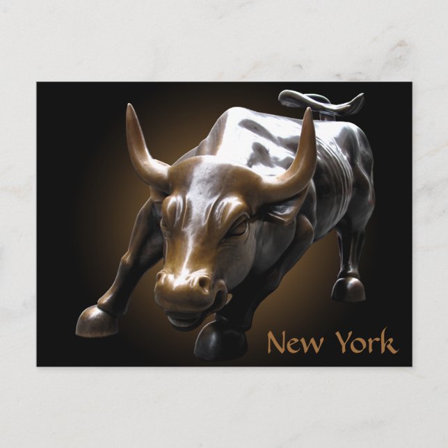 New York Postcard Bull Statue NYC Souvenir Card (Front)