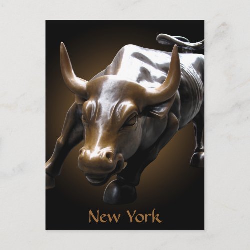 New York Postcard Bull Statue NYC Souvenir Card