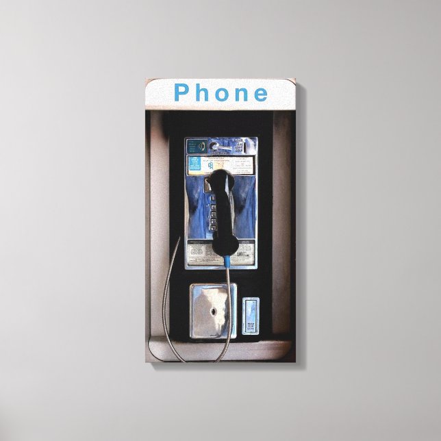 New York Public Pay Phone, Retro Phone Booth Canvas Print (Front)