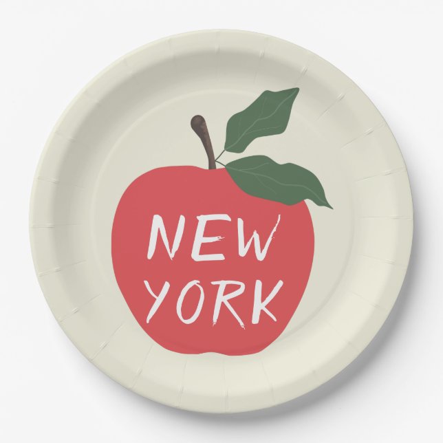 New york red apple party paper plates (Front)