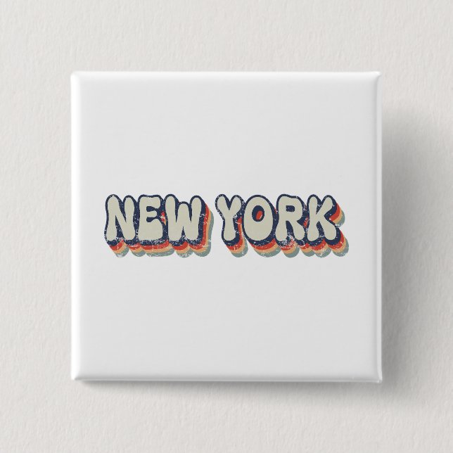 New York Retro 80s Chrome City  Button (Front)
