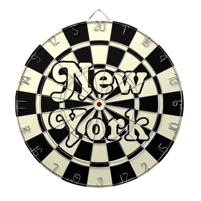 NEW YORK Retro Modern Black and Light Cream Dart Board (Front)
