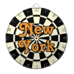 NEW YORK Retro Modern Orange text Black and Cream Dart Board