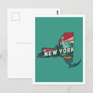 New York Retro Travel Design Iconic US States Postcard