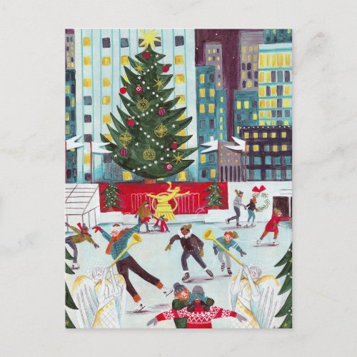 New York Rockefeller center Christmas skating  Hol Holiday Postcard