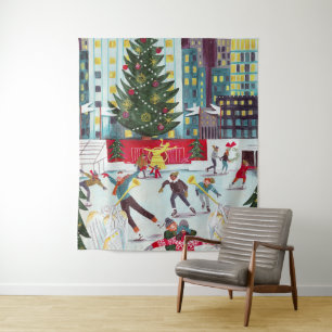 New York Rockefeller center Christmas skating  Tapestry