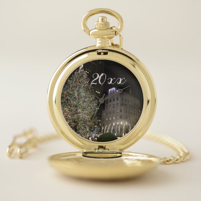 New York Rockefeller Center Christmas Tree NYC Pocket Watch (Inside)