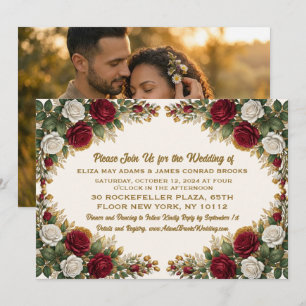 New York Rose Floral Photo Wedding Invitation
