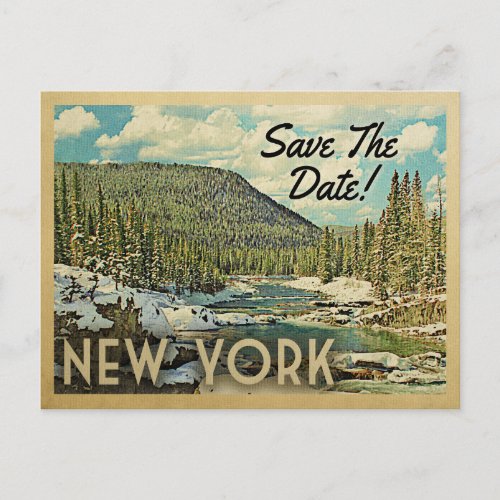 New York Save The Date Mountains River Snow Announcement Postcard